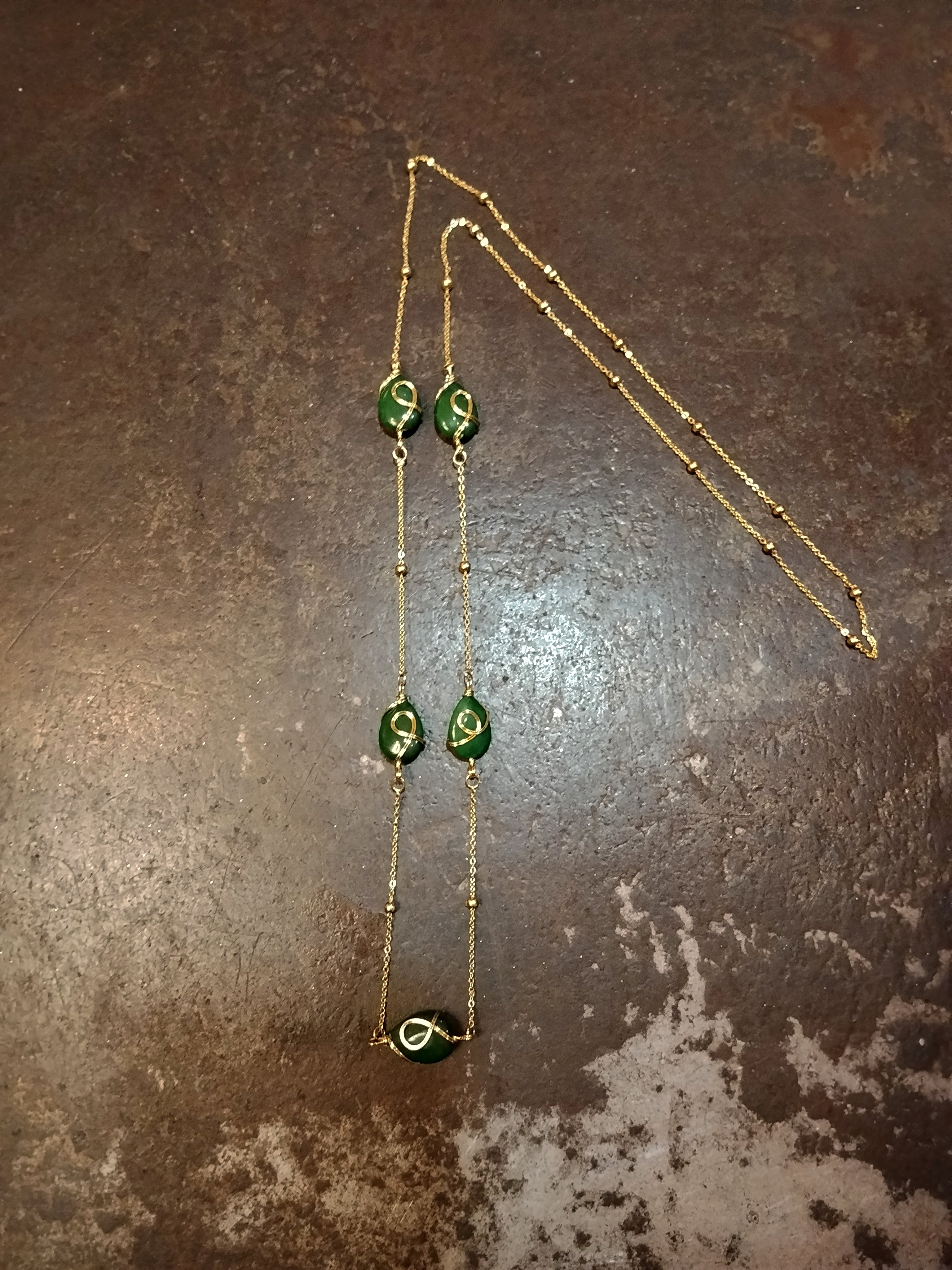 Collana lunga ottone 5 pietre