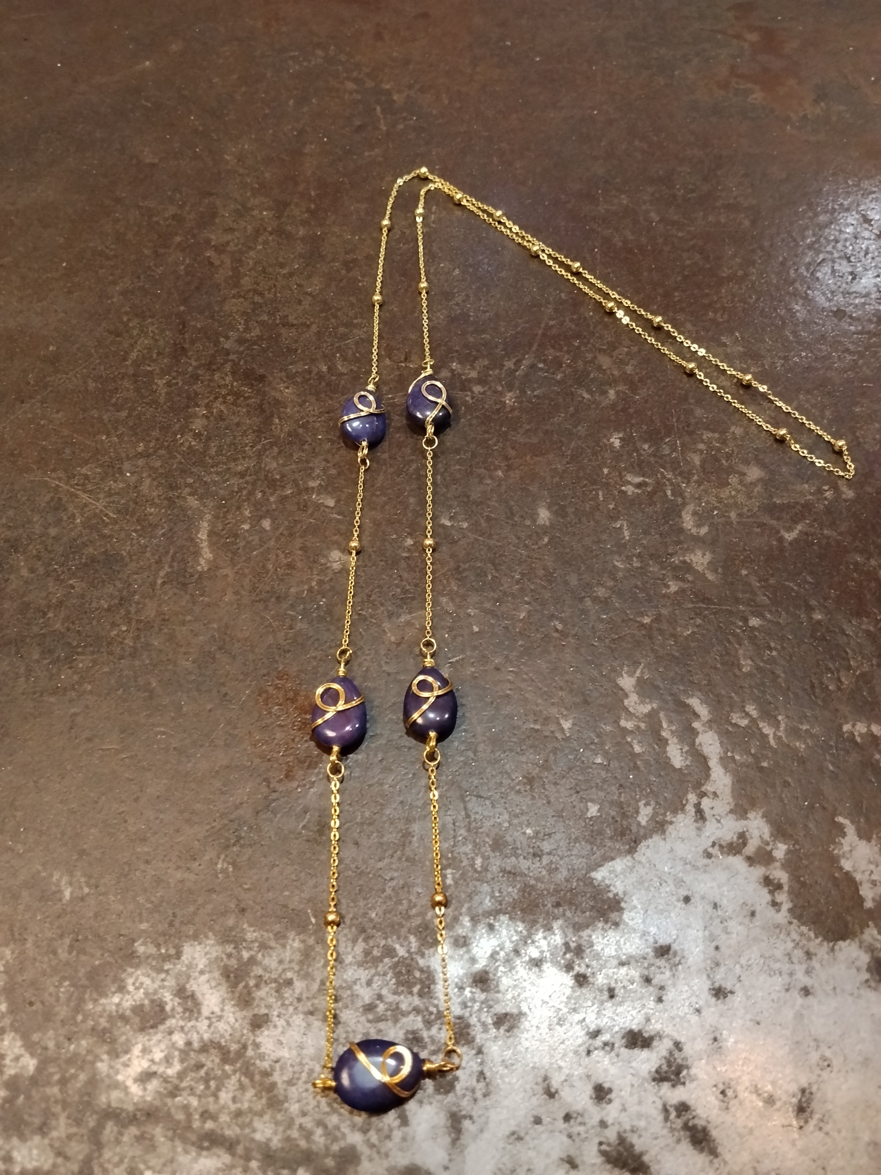 Collana lunga ottone 5 pietre